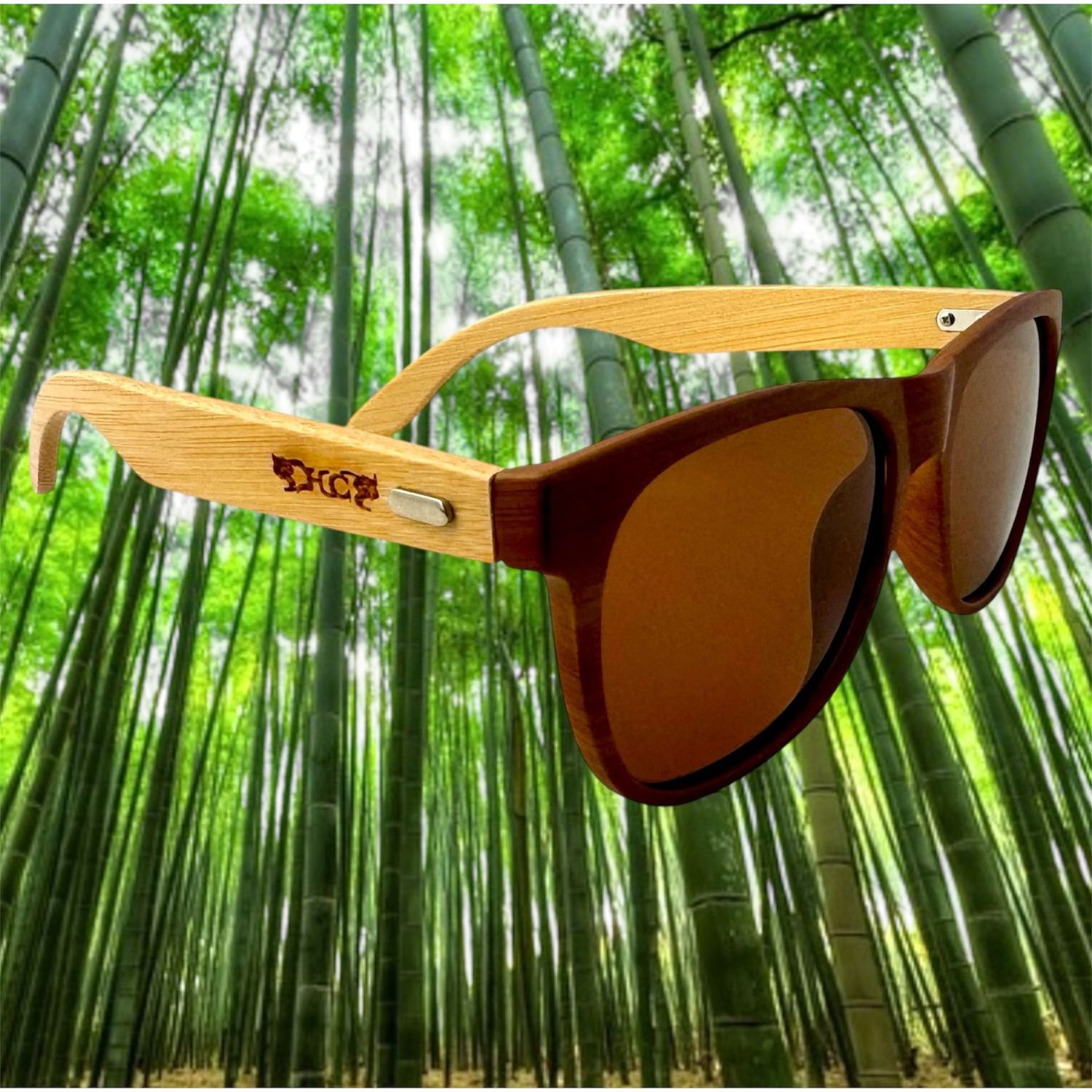 Bambus Brille in Braun mit karamellfarbenen polarisierten Gläsern, 100 % UV Schutz