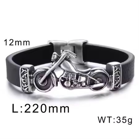 Motorrad-Armband aus Leder und Edelstahl, Motor-Bike Bracelet, Armband mit Totenkopf Motorrad