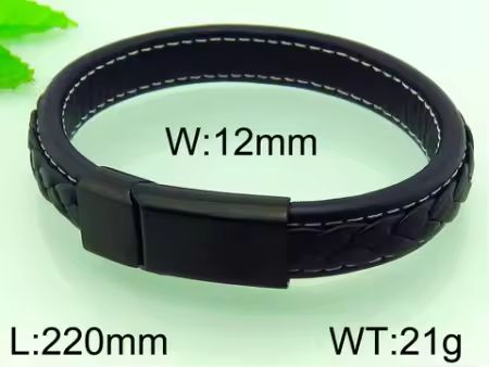Geflochtenes Leder - Armband mit Edelstahl - Sicherheitsverschluss in schwarz, 22 cm lang
