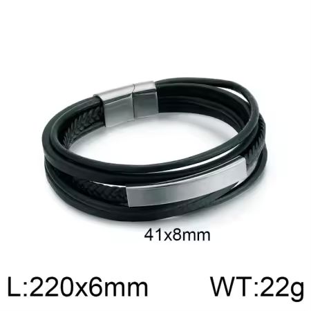 6 Reihiges geflochtenes Lederarmband, offene Reihen, mit Edelstahl - Sicherheitsverschluss in schwarz , 22 cm lang