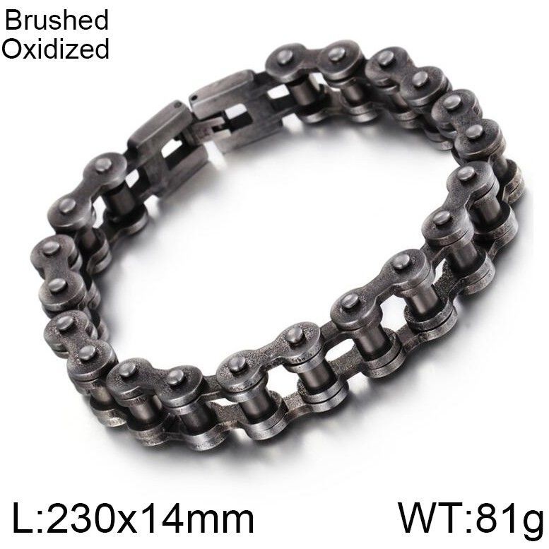 Motorradkette Edelstahlarmband, Silber Antik, Brushed Oxidized, breit und schwer, ca. 23 cm lang, 81 gramm schwer