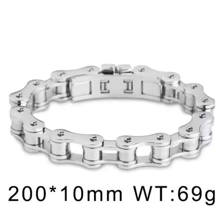 Motorradkette Edelstahlarmband, Silber hochpoliert, für den schlankeren modernen Mann, ca. 20 cm lang, 69 gramm schwer