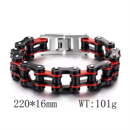 Rot-schwarzes Edles Motorradketten Edelstahlarmband, Aussergewöhnlich in Rot/Schwarz, hochpoliert , ca. 23 cm lang, 101  gramm schwer !!!