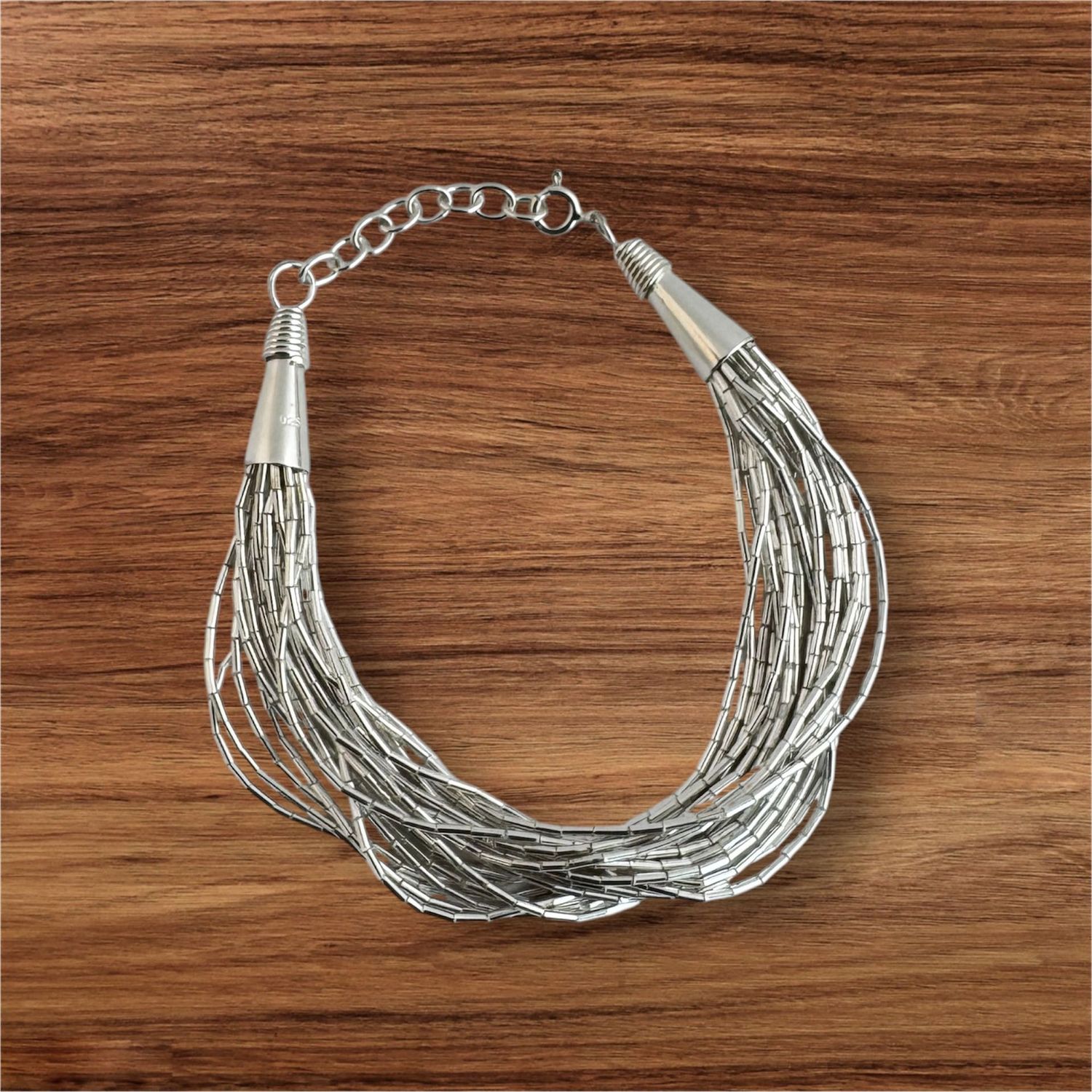 Liquid Silber Armband, Echt Silber 925 Armband aus hunderten von Hand aufgezogenen Silber Röhrchen, 20 Stränge, 18 cm, 17 Gramm, Liquid Silver Bracelet
