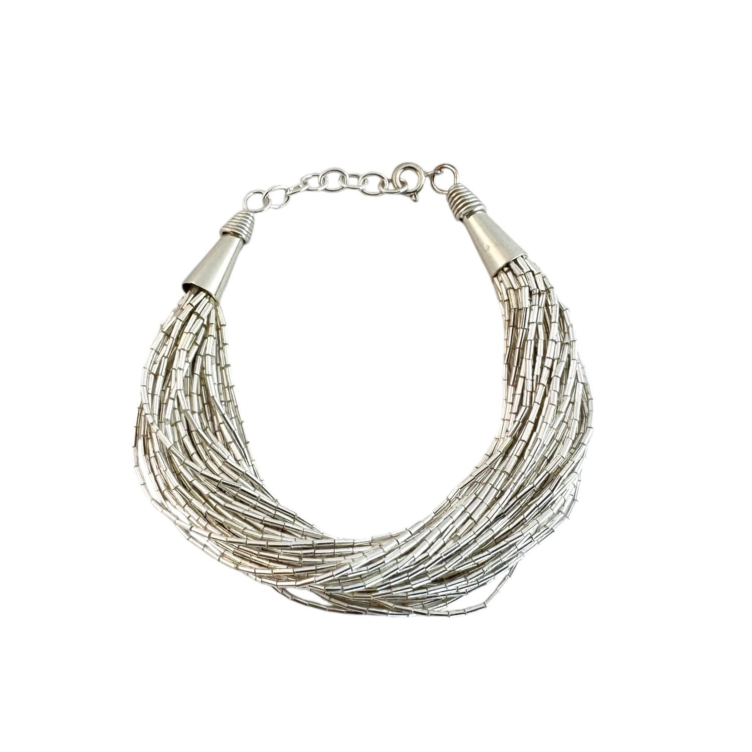 Liquid Silber Armband, Echt Silber 925 Armband aus hunderten von Hand aufgezogenen Silber Röhrchen, 25 Stränge, 18 cm, 17 Gramm, Liquid Silver Bracelet