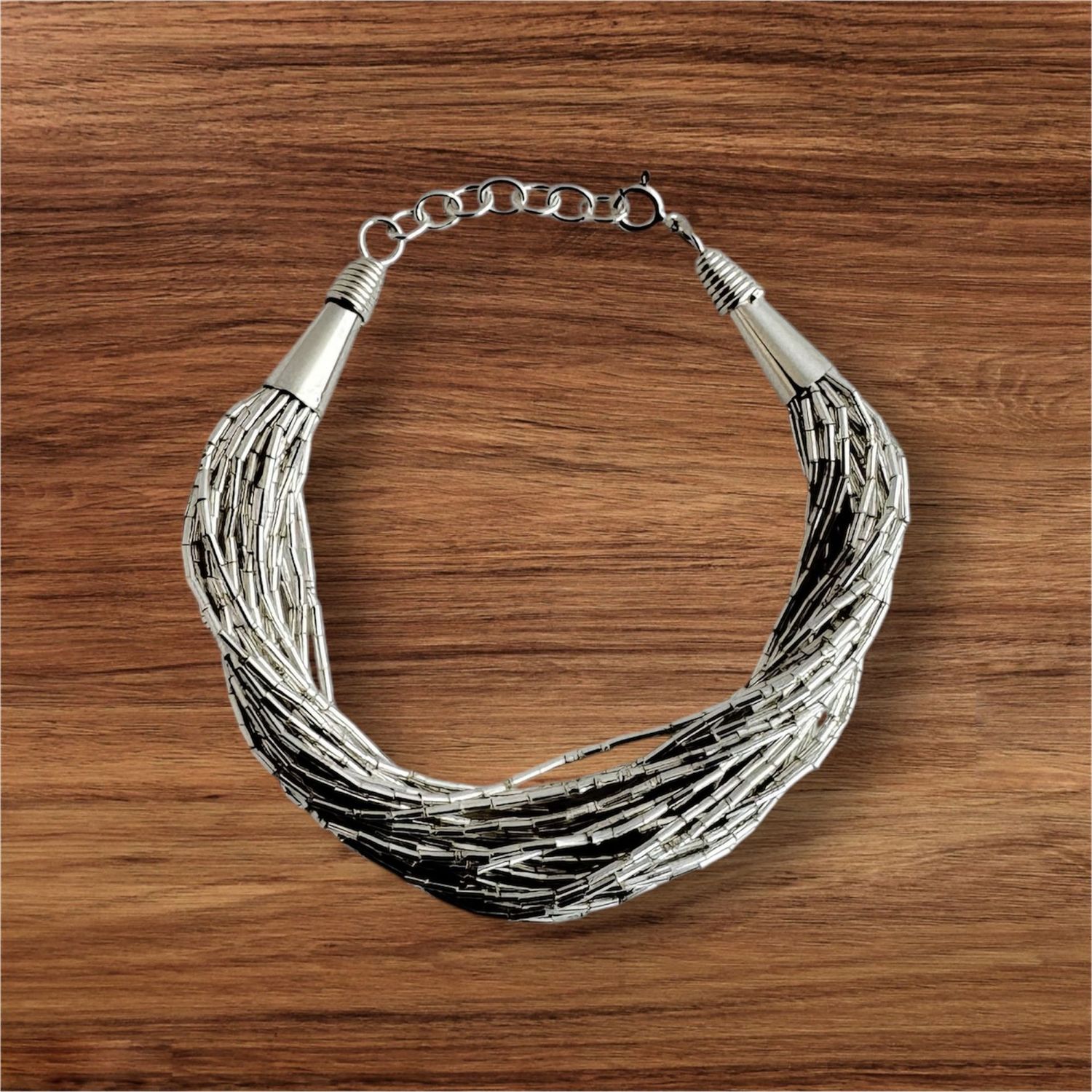Liquid Silber Armband, Echt Silber 925 Armband aus hunderten von Hand aufgezogenen Silber Röhrchen, 30 Stränge, 20 cm, 21 Gramm, Liquid Silver Bracelet