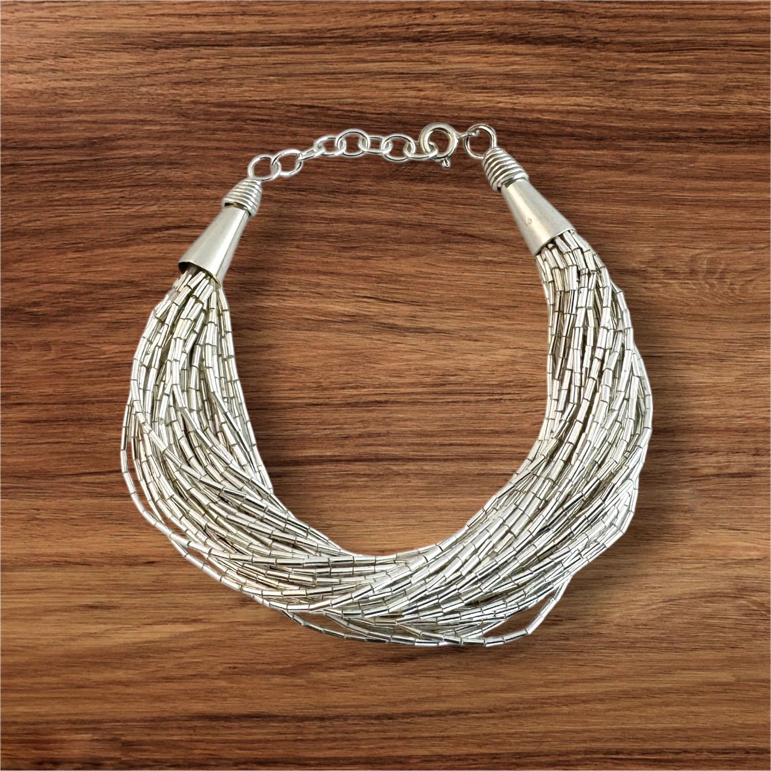 Liquid Silber Armband, Echt Silber 925 Armband aus hunderten von Hand aufgezogenen Silber Röhrchen, 35 Stränge, 18 cm, 22 Gramm, Liquid Silver Bracelet