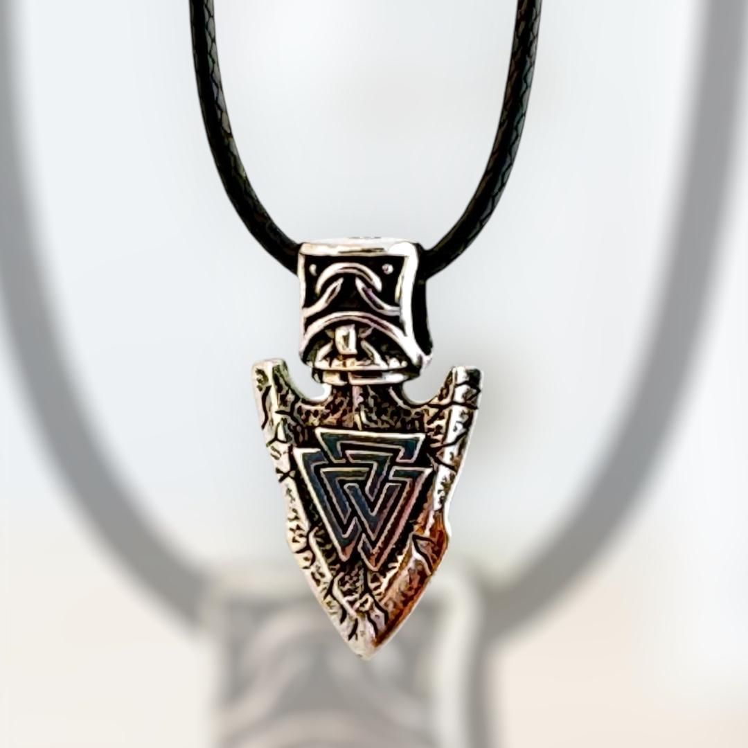 Pfeilspitze mit Valknut Symbol (Wotans Knoten)  Anhänger aus Echt Silber 925, Arrowhead Pendant