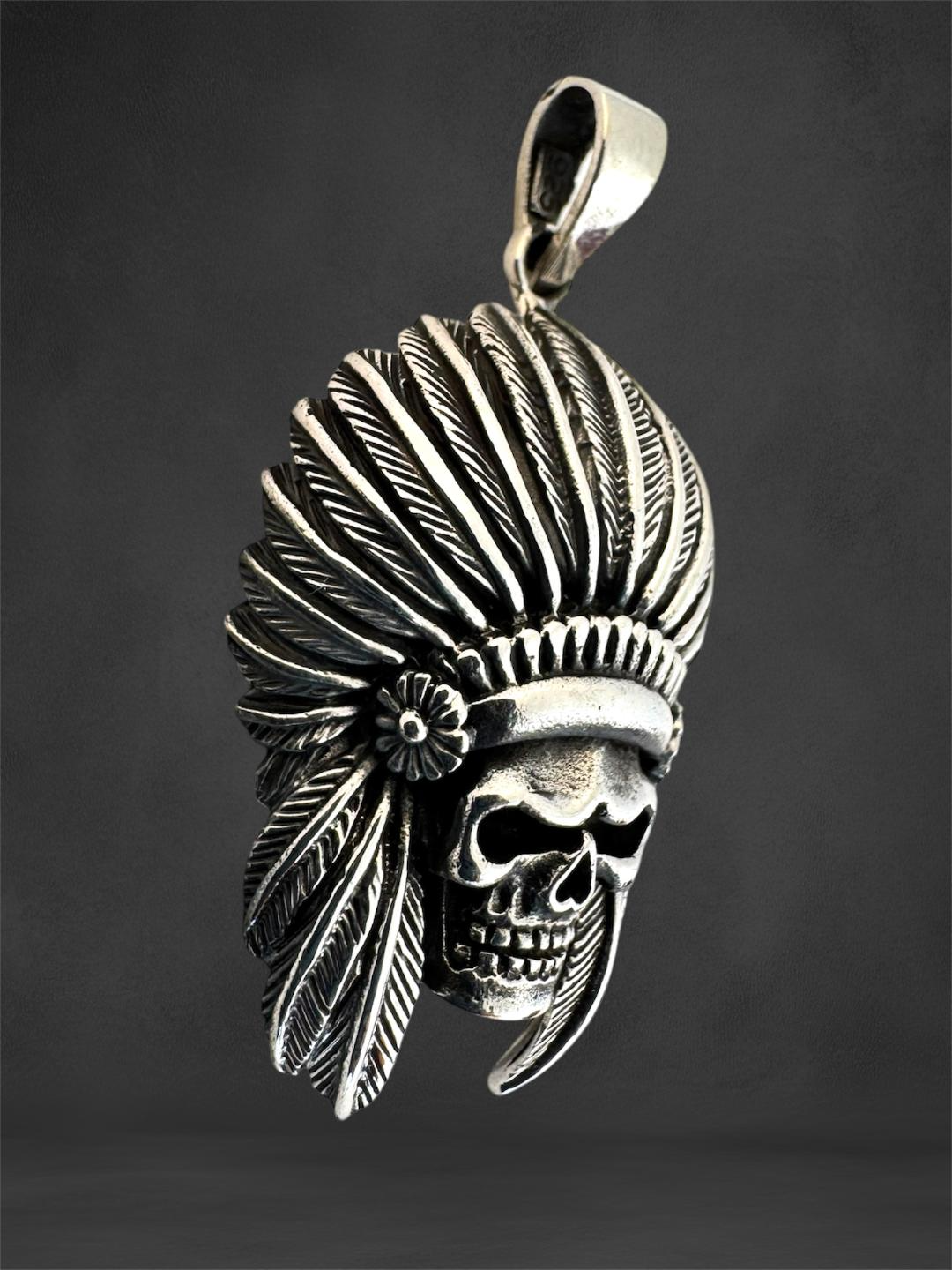 Indianer Kopf Anhänger, Echt Silber 925, Indian Head Sterling Silver Pendant