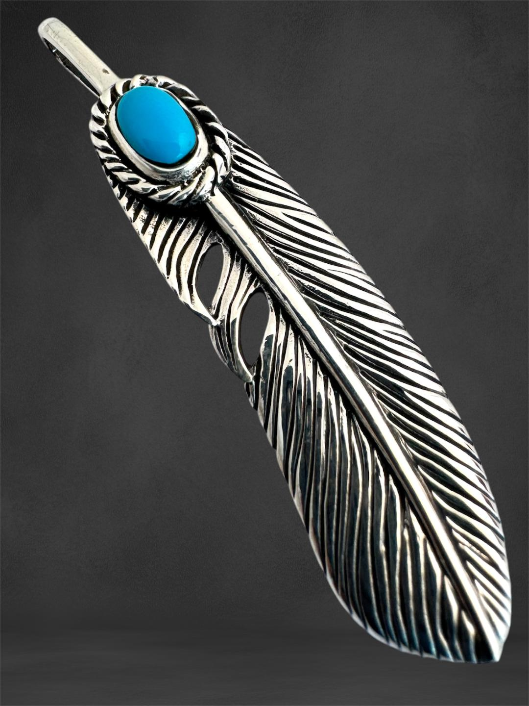 Feder Anhänger mit Türkis Echt Silber..Feather Pendant with Turqoise 925 Sterling Silver