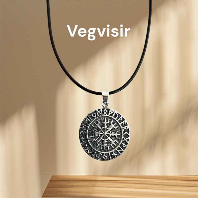 Vegvisir (Nordischer Kompass oder Wikinger Kompass) mit Runen, Echt Silber 925 Anhänger
