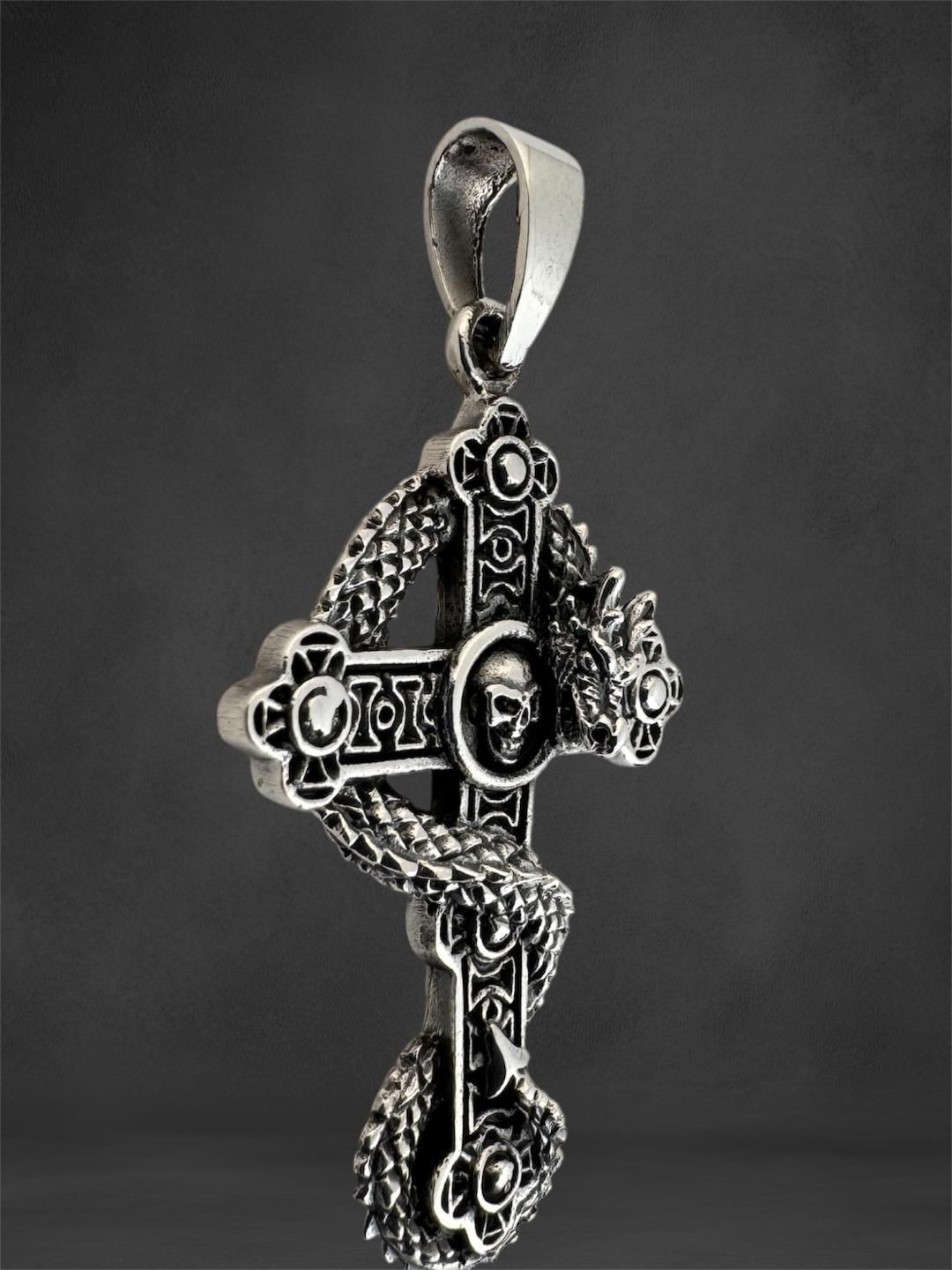 Drachen-Kreuz, Dragon Cross Ketten Anhänger aus Echt Silber 925, Kreuz Anhänger mit Drachen
