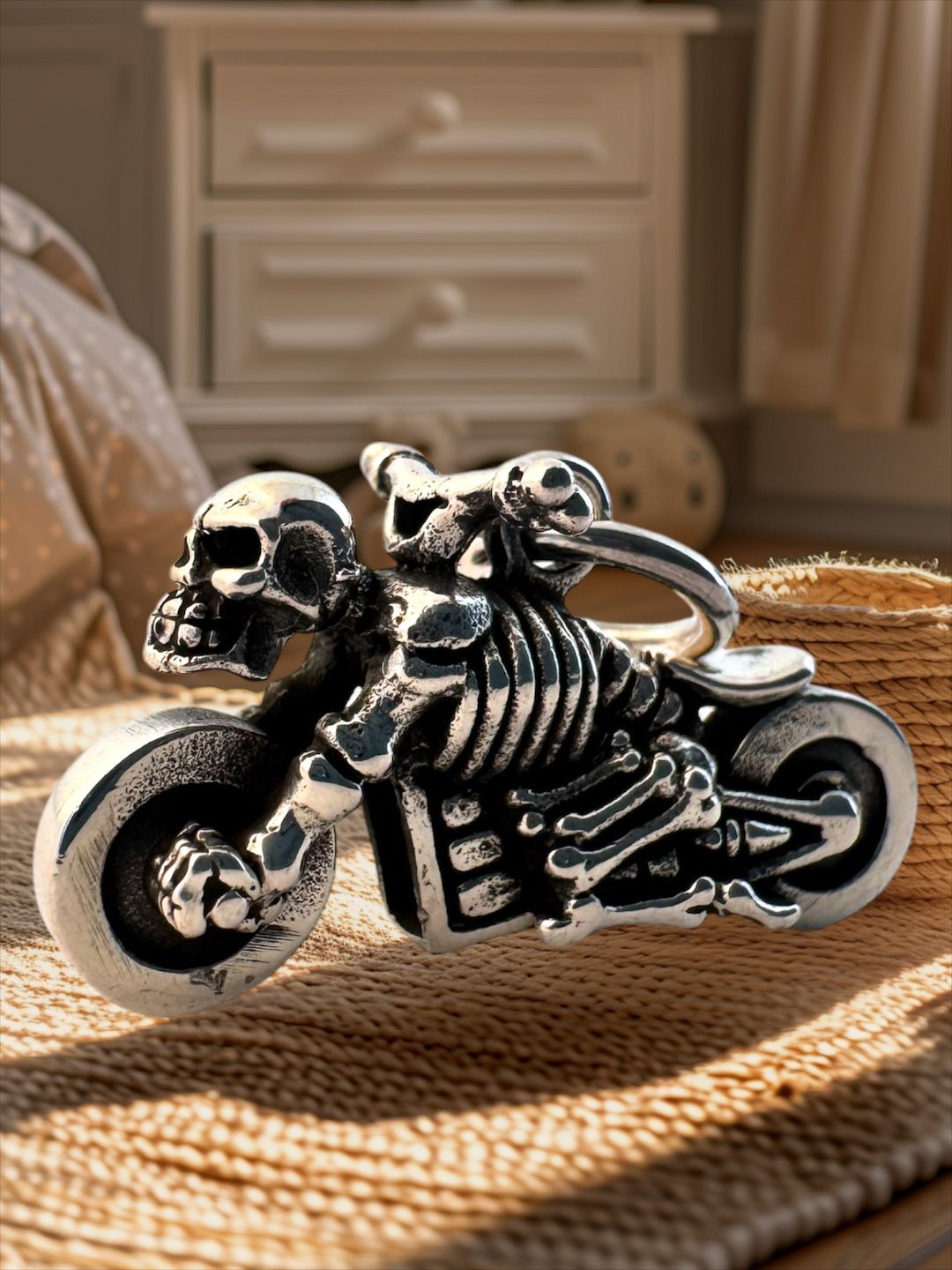Skelett Motorrad, Skull Biker  Motorrad, 925 Sterling Silber massiv,