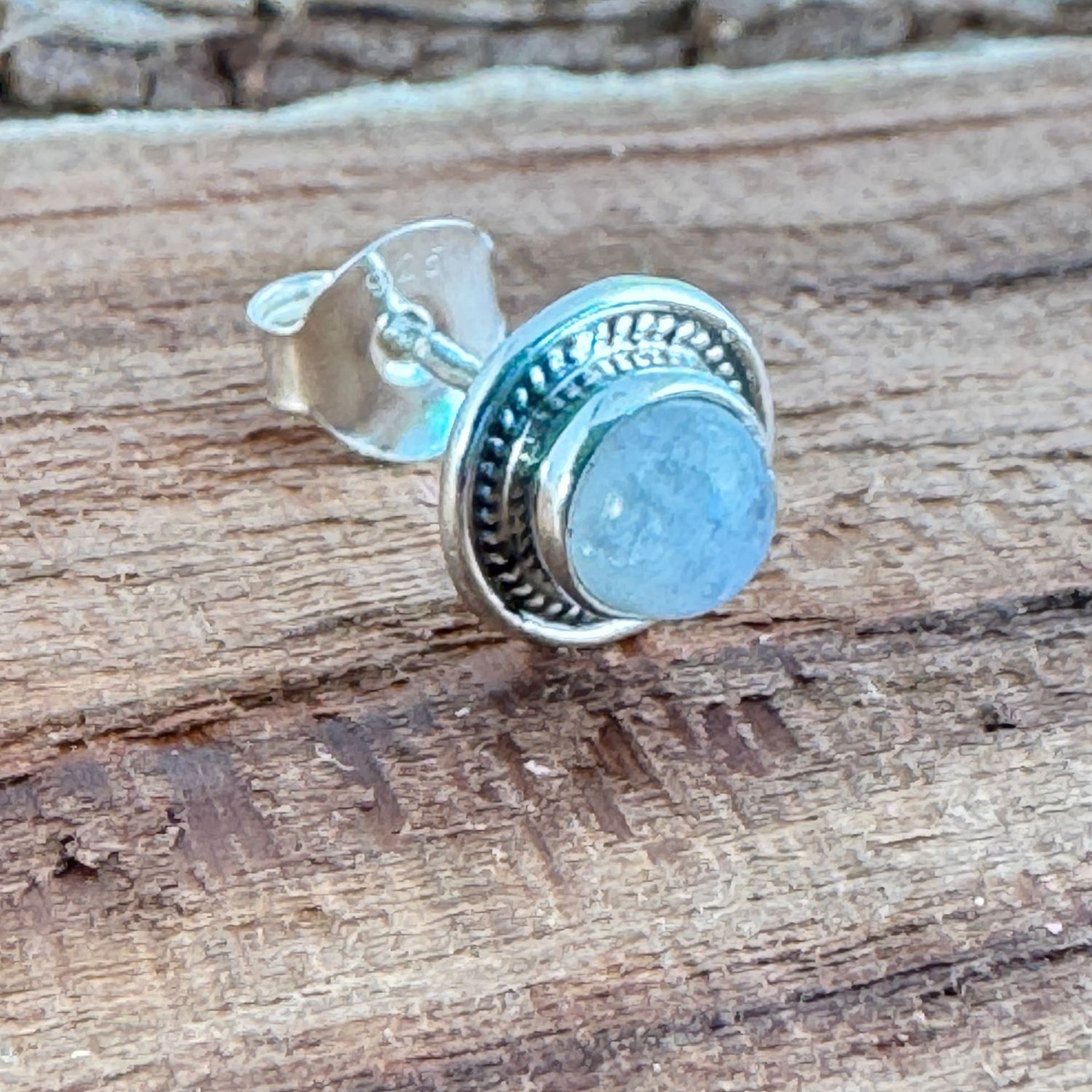 Regenbogen Mondstein (Madagaskar)  Ohrstecker, Echt Silber 925 Massiv,  Echte Steine, Paarpreis