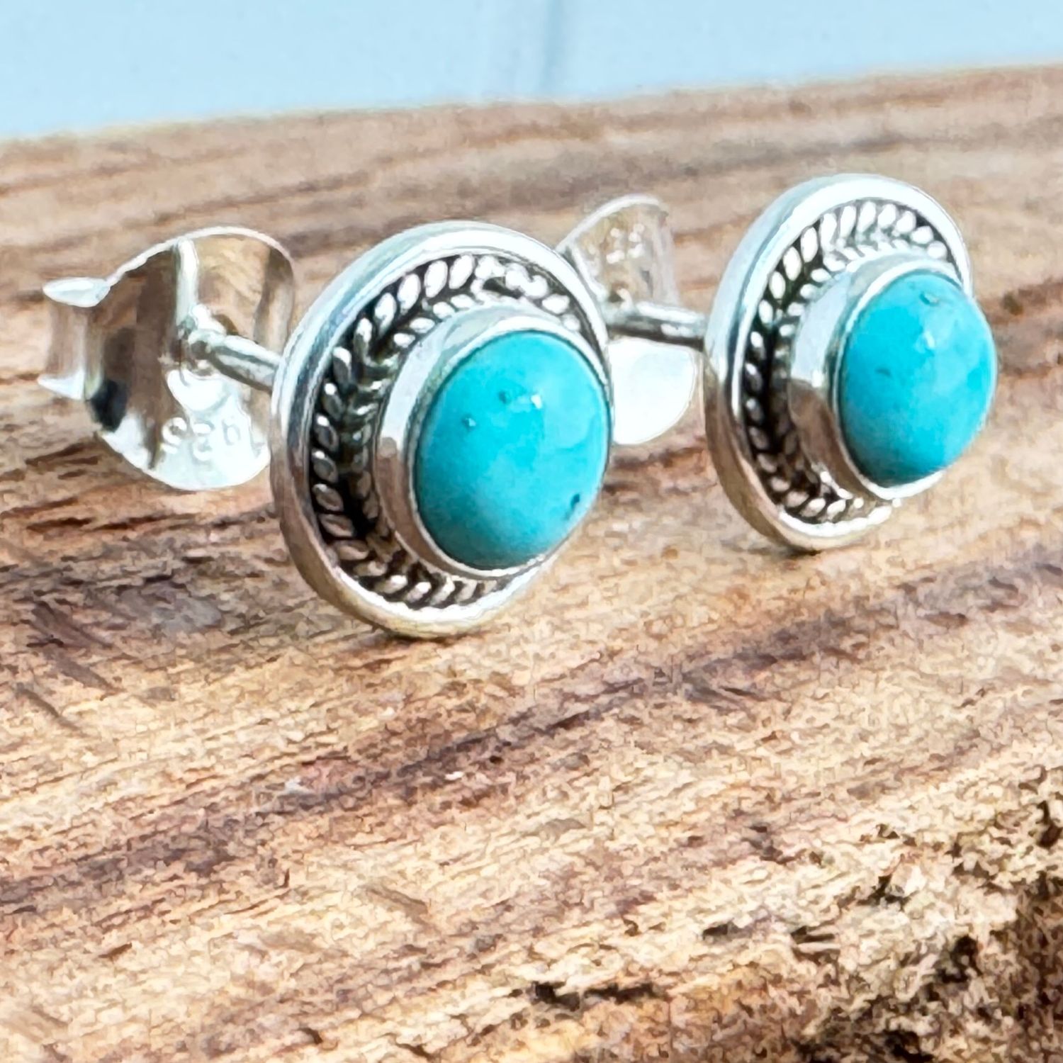 Türkis (Tibet)  Ohrstecker, Echt Silber 925 Massiv,  Echte Steine, Paarpreis