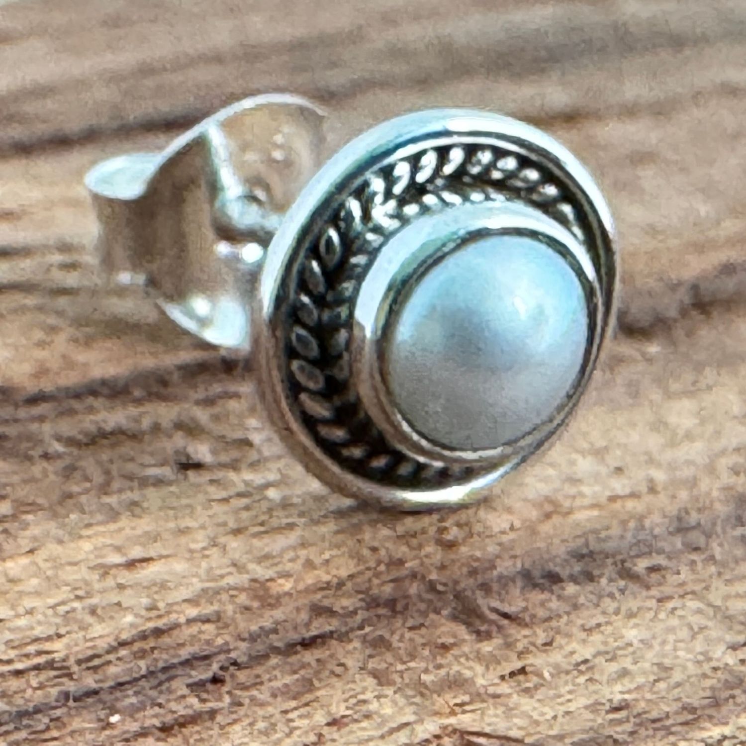 Echte Perle (Indien)  Ohrstecker, Echt Silber 925 Massiv,  Echte Steine, Paarpreis