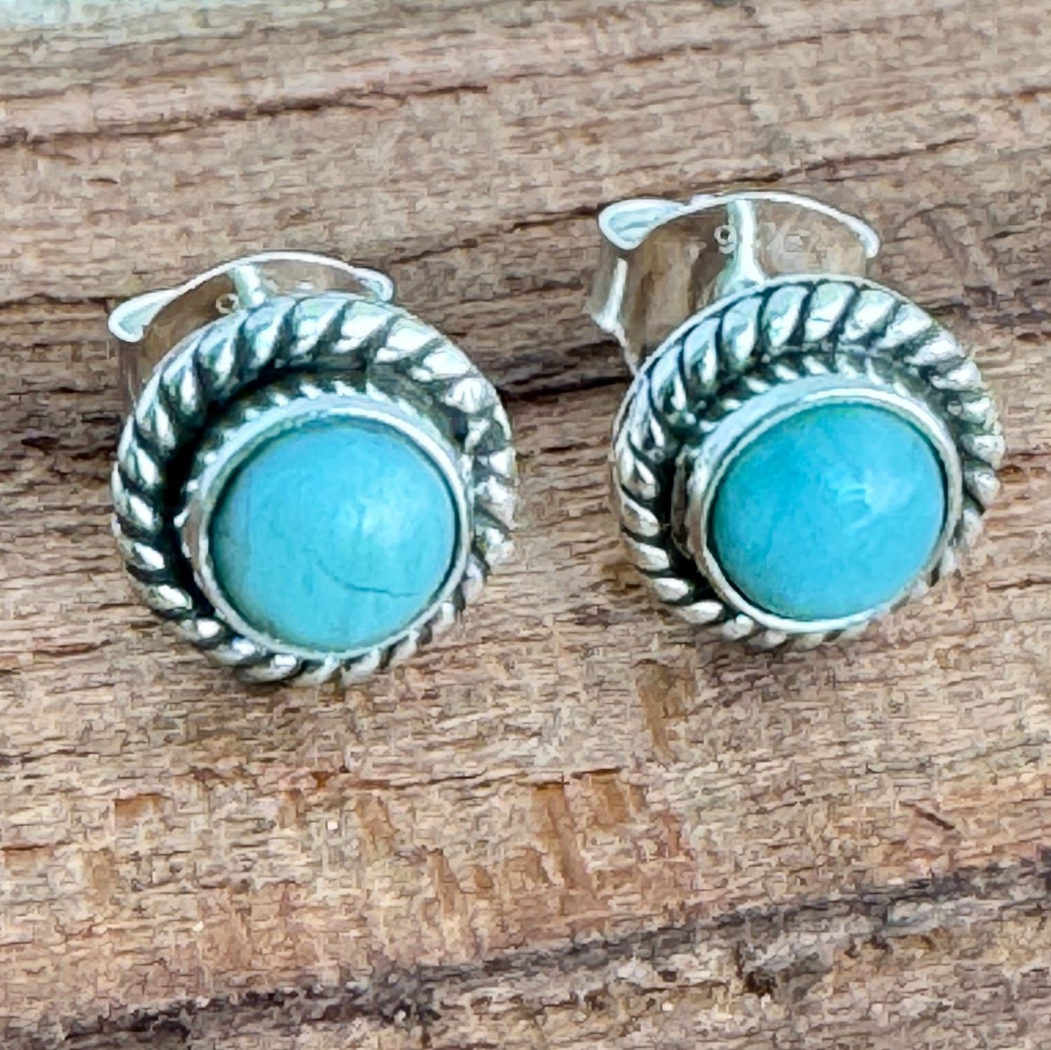 Echte Larimar (Domenikanische Republik)  Ohrstecker, Echt Silber 925 Massiv,  Echte Steine, Paarpreis, Genuine Larimar