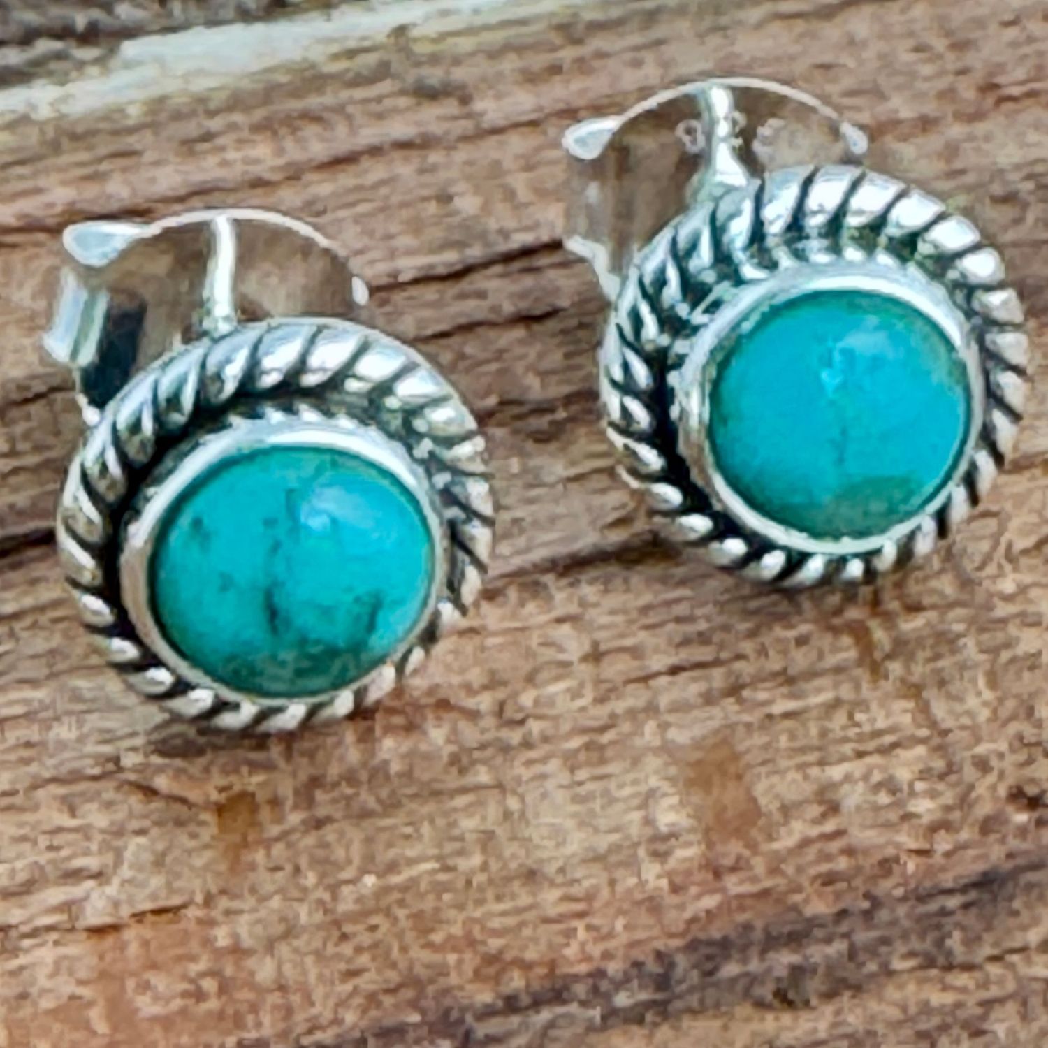 Echter Türkis (Tibet)  Ohrstecker, Echt Silber 925 Massiv,  Echte Steine, Paarpreis, Genuine Turqoise