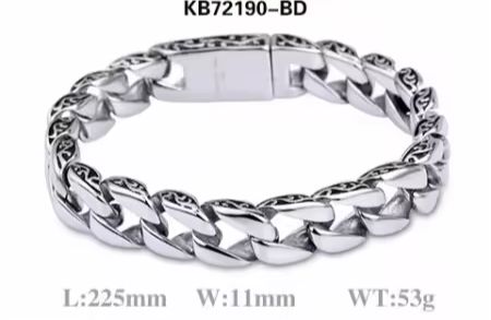 Panzerketten Edelstahlarmband mit Ornamentik an der Seite, 22 cm lang mit Elegance Druckverschluss, Heavy und Edel zugleich