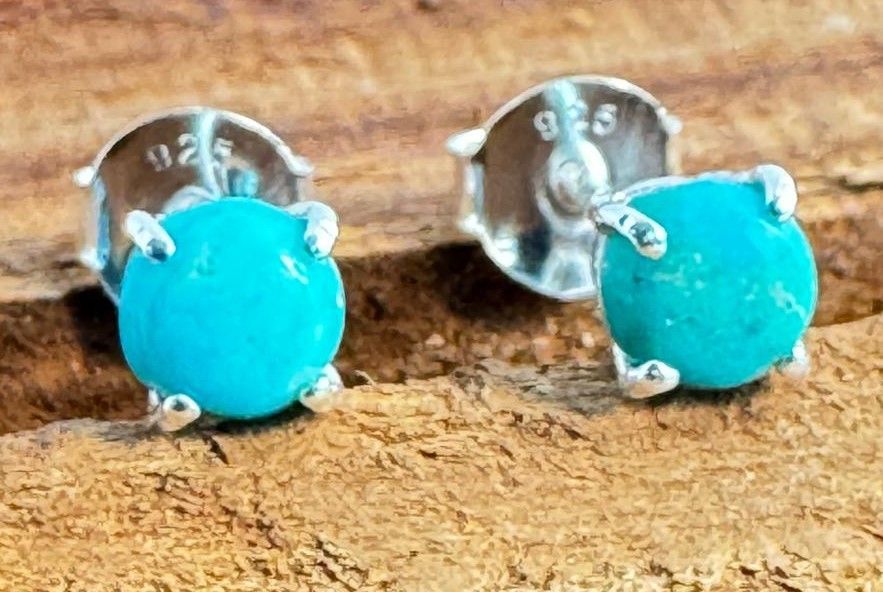 Larimar Ohrstecker, echt Silber, Cabochon Rund ,  Echte Steine, Paarpreis, Genuine Larimar Ear Studs