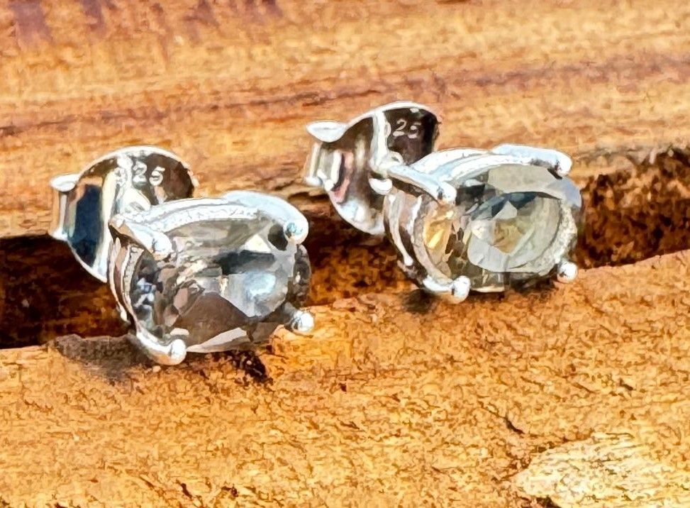 Rauchquarz Ohrstecker, echt Silber, facettiert Oval ,  Echte Steine, Paarpreis, Genuine Smoky Quartz Ear Studs