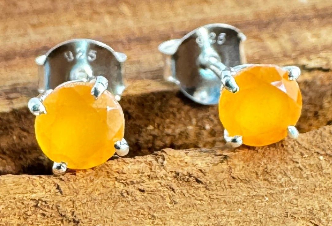 Pfirsich Mondstein Ohrstecker, rund facettiert, Cabochon, Rund ,  Echte Steine, Paarpreis, Genuine Peach Moonstone Ear Studs