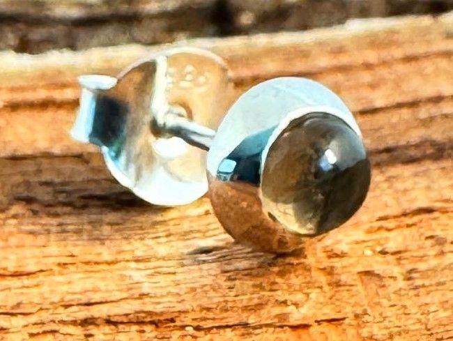 Rauchquarz Ohrstecker, echt Silber, Cabochon, Rund ,  Echte Steine, Paarpreis, Genuine Smoky Quartz Ear Studs