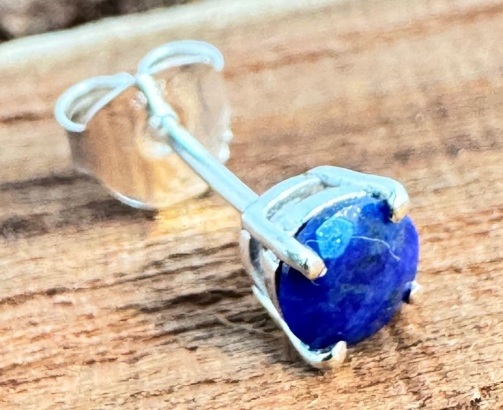 Lapis Lazuli Silber Ohrstecker, facettiert Rund ,  Echte Steine, Paarpreis, Genuine Lapis Lazuli Ear Studs