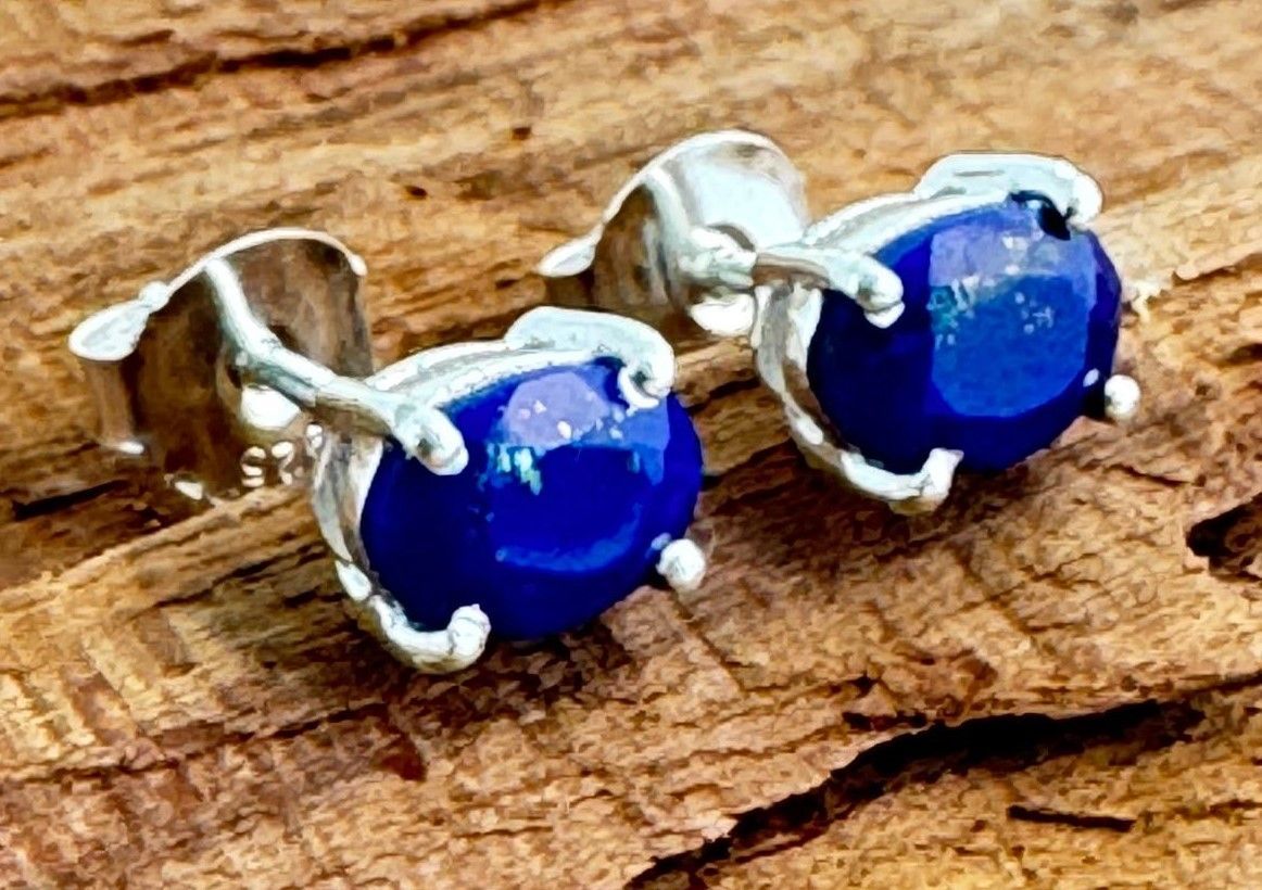 Lapis Lazuli Silber Ohrstecker, facettiert oval ,  Echte Steine, Paarpreis, Genuine Lapis Lazuli Ear Studs