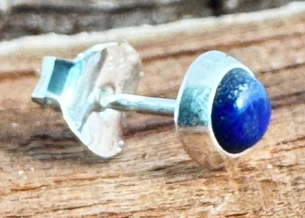 Lapis Lazuli Silber Ohrstecker, Cabochon Rund ,  Echte Steine, Paarpreis, Genuine Lapis Lazuli Ear Studs