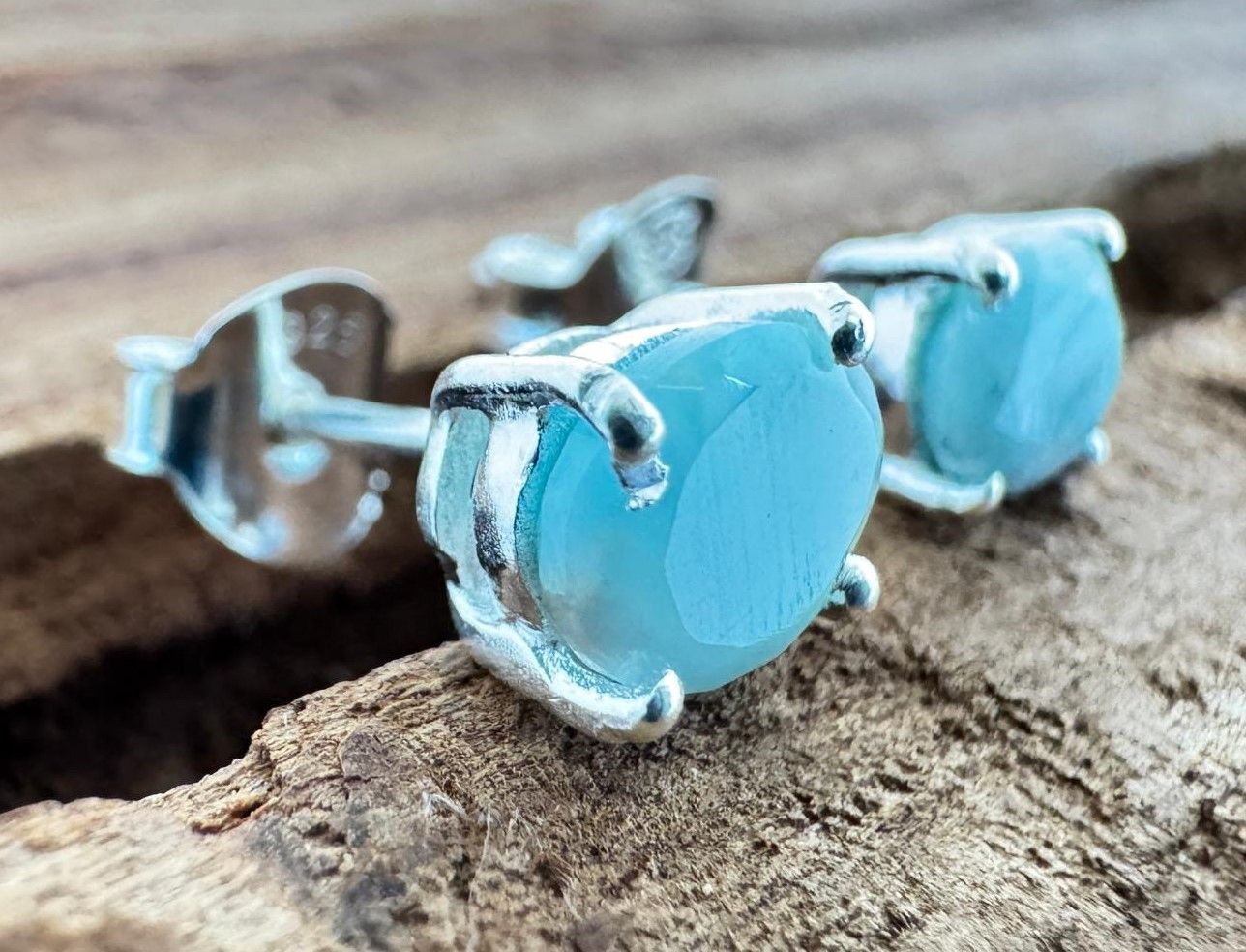 Chalcedon Ohrstecker, facettiert Oval ,  Echte Steine, Paarpreis, Genuine Chalcedonia  Ear Studs
