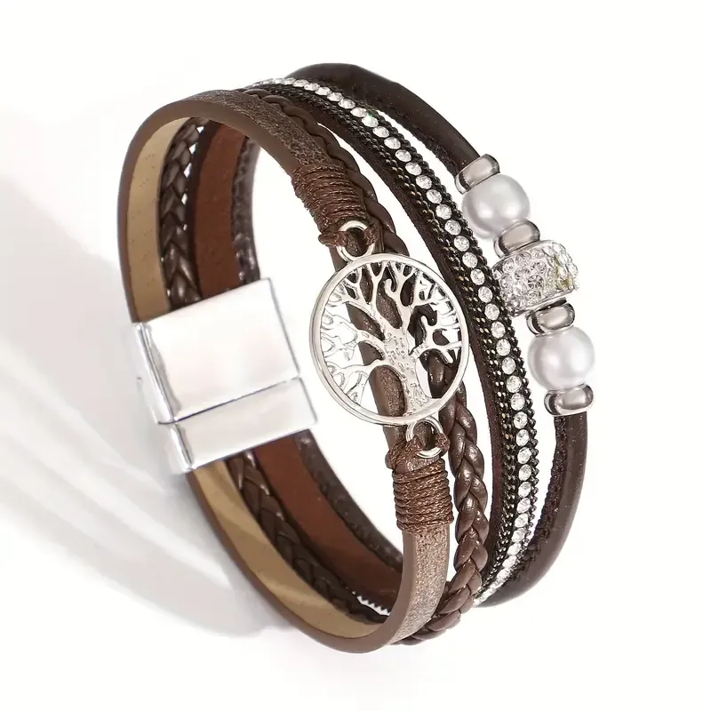 Lebensbaum Armband in Dunkelbraun, mit raffiniertem Magnetverschluss, PU Leder Dunkelbraun mit Muster, länge ca. 19cm Lebensbaum Armband in Dunkelbraun, mit raffiniertem Magnetverschluss, PU Leder Dunkelbraun mit Muster, länge ca. 19cm