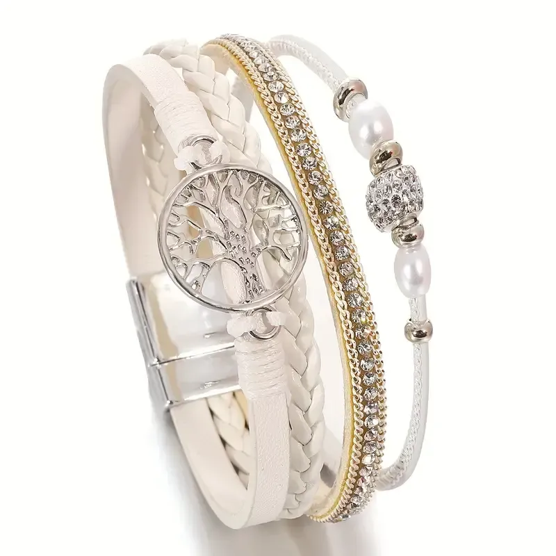 Lebensbaum Armband in Weiß, mit raffiniertem Magnetverschluss, PU Leder Dunkelbraun mit Muster, länge ca. 19cm Lebensbaum Armband in Weiß, mit raffiniertem Magnetverschluss, PU Leder Dunkelbraun mit Muster, länge ca. 19cm