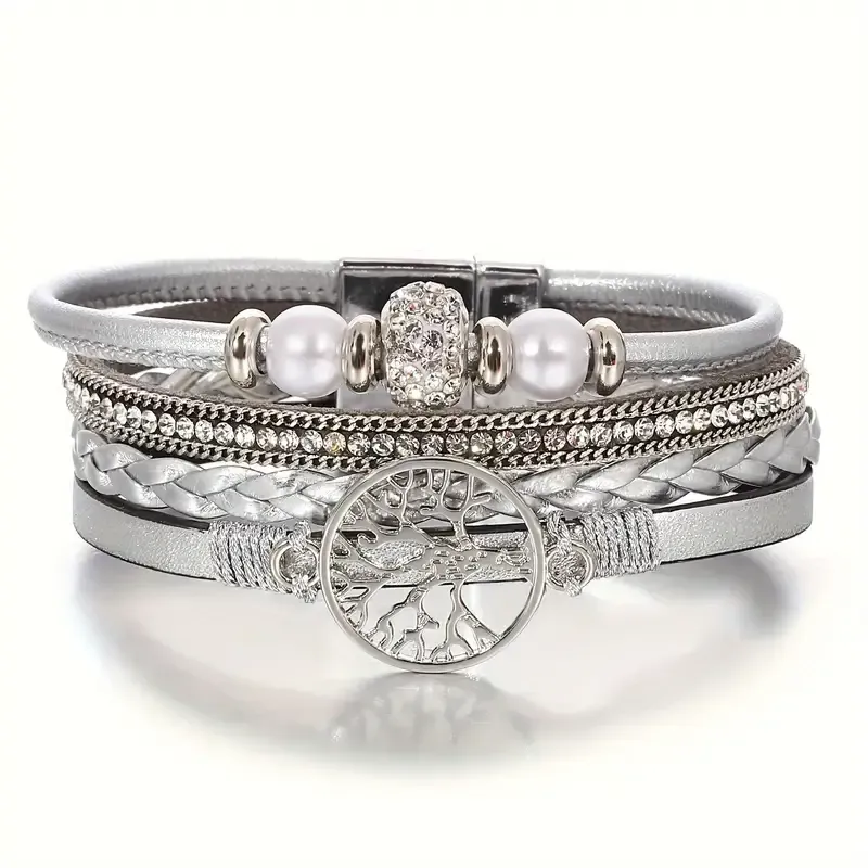 Lebensbaum Armband in Silber, mit raffiniertem Magnetverschluss, PU Leder Dunkelbraun mit Muster, länge ca. 19cm Lebensbaum Armband in Silber, mit raffiniertem Magnetverschluss, PU Leder Dunkelbraun mit Muster, länge ca. 19cm