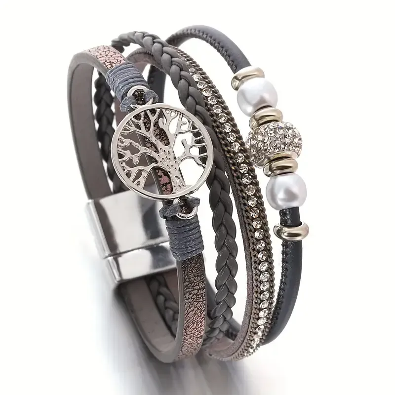 Lebensbaum Armband in Grau, mit raffiniertem Magnetverschluss, PU Leder Dunkelbraun mit Muster, länge ca. 19cm Lebensbaum Armband in Grau, mit raffiniertem Magnetverschluss, PU Leder Dunkelbraun mit Muster, länge ca. 19cm