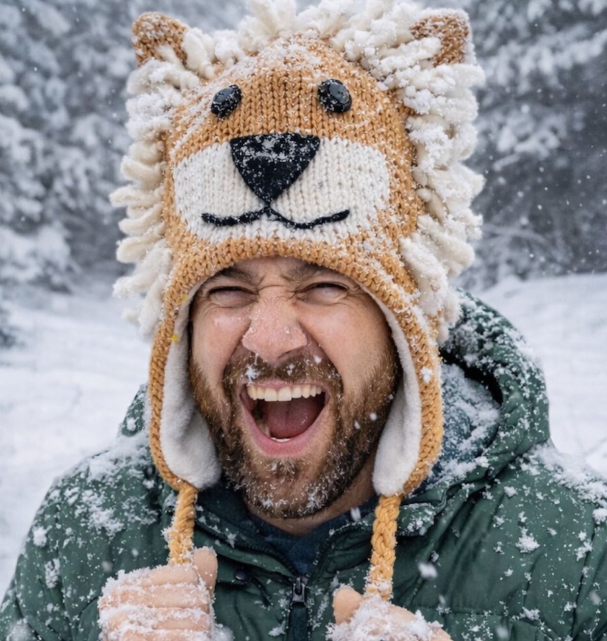 Löwen Mütze handgestrickt aus Wolle, reine Handarbeit, mollig warm, Innen komplett mit Polar-Fleece gefüttert, Löwe, in braun/beige, handgestrickte Löwen Mütze, Lion hat handmade