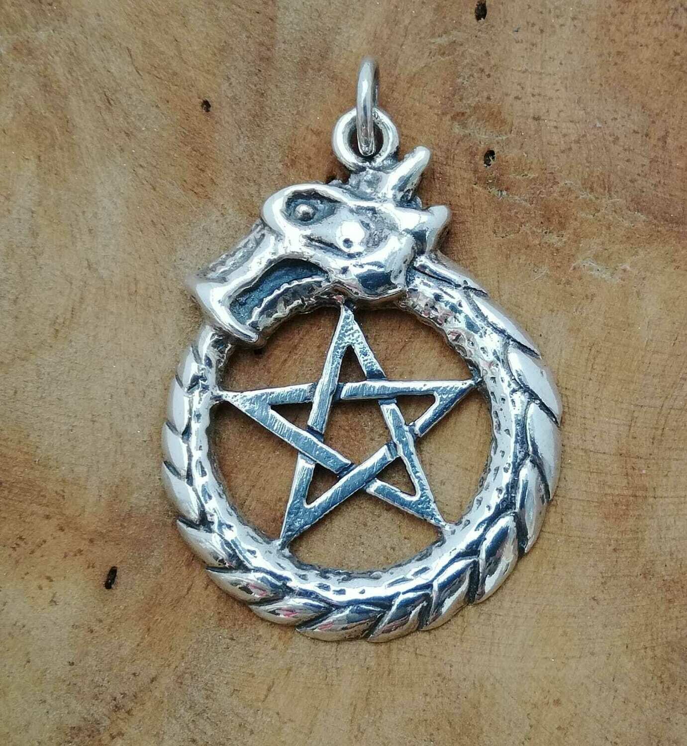 Pentagramm mit Drachen, Echt Silber 925,Pentagramm, Echt Silber 925 Anhänger, Schutzamulett Pentagramm aus Echt Silber