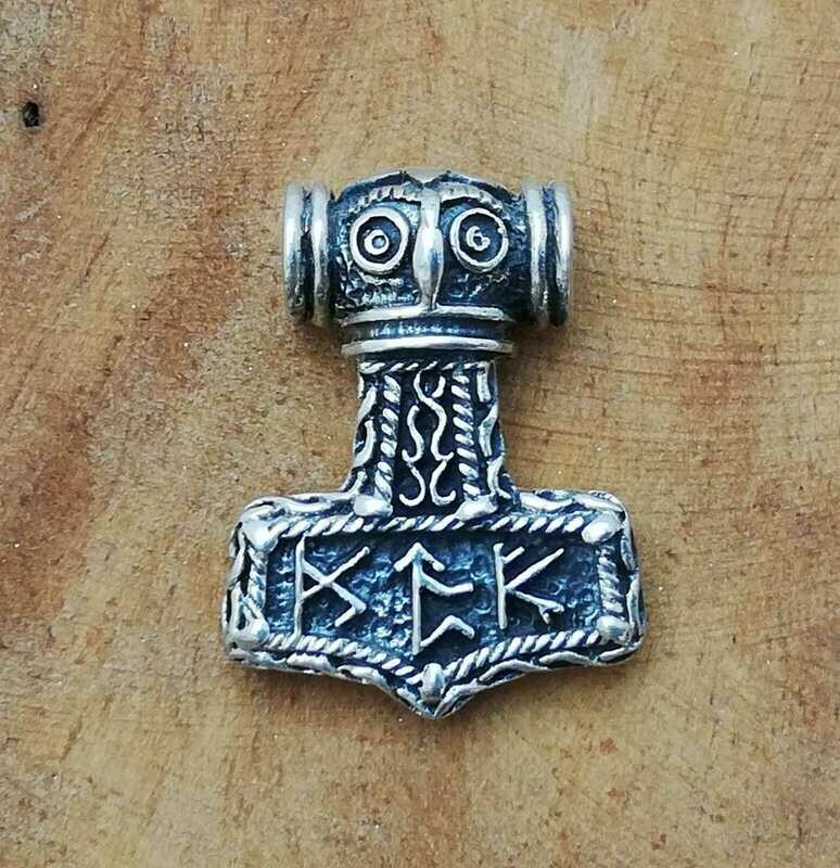 Thors Hammer mit Runen Ornamentik, Echt Silber 925