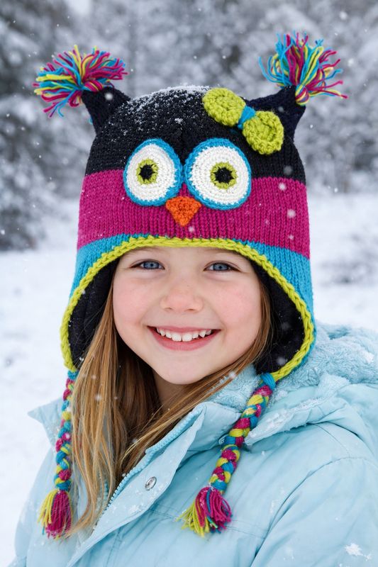 Eulen Mütze , Echte Woll Mütze handgestrickt mit Polar-Fleece innen gefüttert....Eule..mollig warm gefüttert, Owl hat handmade