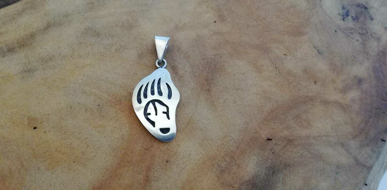 Indianerschmuck Bärentatze mattiert, Sterling Silber 925 Overlay Technik hergestellt von Hand in Mexico