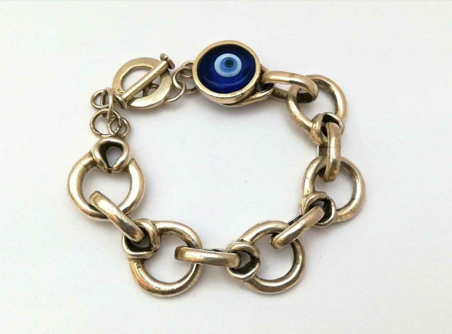 Blaues Auge, Nazar Boncugu, schweres von Hand gearbeitetes Männer-Armband, Echt Silber (925)