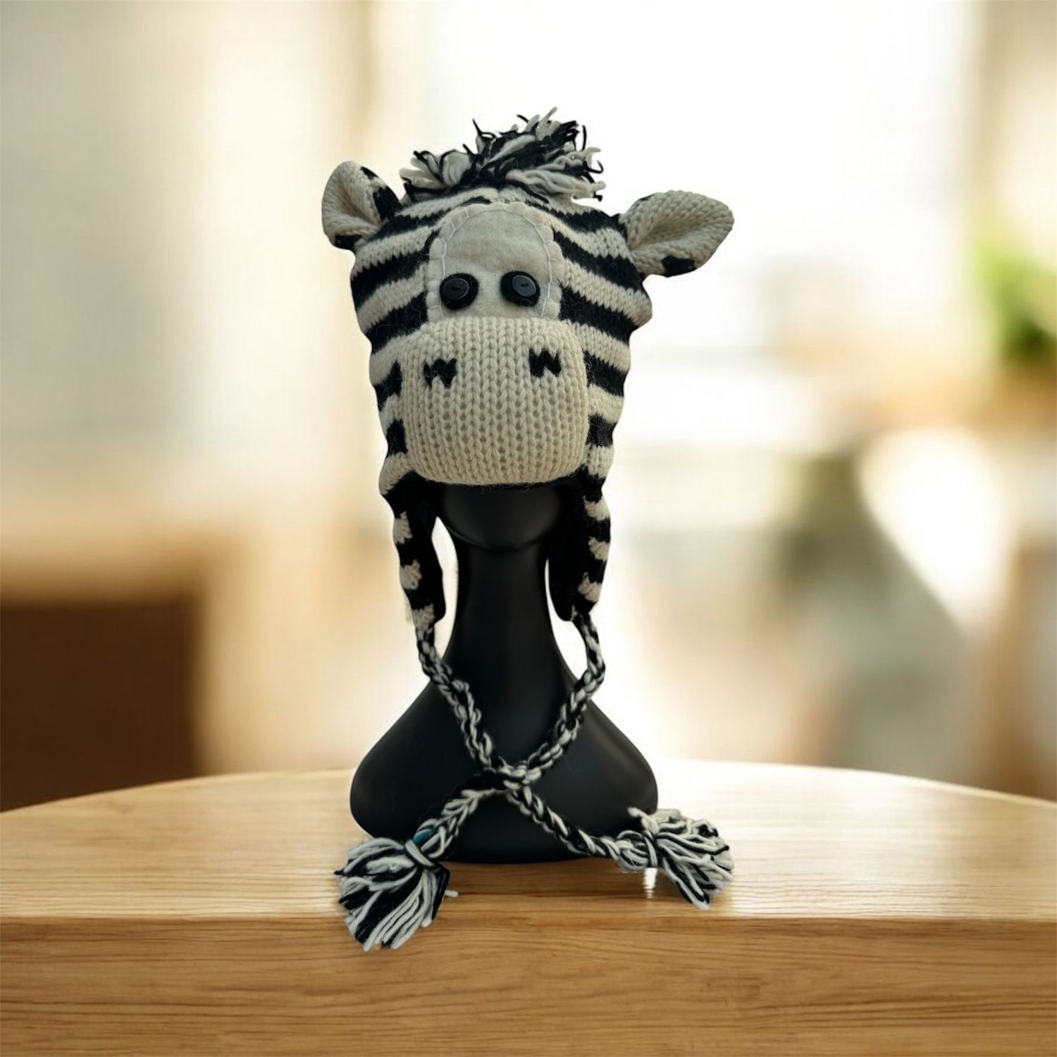 Zebra Mütze handgestrickt, Zebra.. Tiermütze..mollig warm gefüttert mit Polar Fleece , handgestrickte Zebra Wollmütze