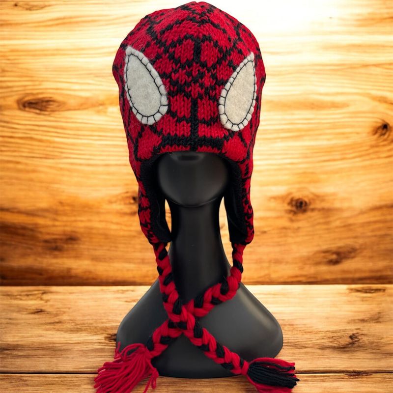 Spidermann Mütze handgestrickt, Spider el hombre Arana der Spinnenmann,  handgestrickt..mit Fleece  Innen  gefüttert...Mollig warm