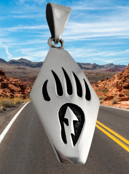 Indianerschmuck Original  Bärentatze, Sterling Silber 925, Overlay Technik, hergestellt in Mexico, Bear Paw Pendant