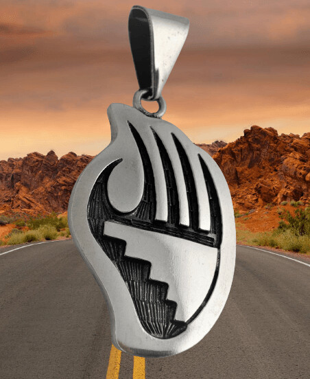Hopi Original Indianerschmuck, Bärentatze Anhänger, Sterling Silber 925 in Overlay Technik, Made in USA, Bear Paw Hopi Pendant