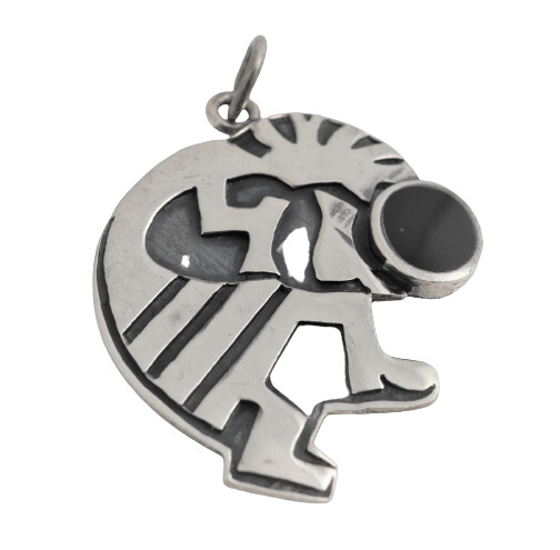Kokopelli Indianer Anhänger mit schwarzem Onyx, aus Echt Silber 925, hergestellt in Thailand