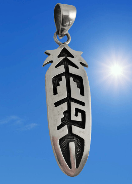 Hopi Indianerschmuck Pfeil Symbol in Overlay Technik, Sterling Silber 925, Made in USA