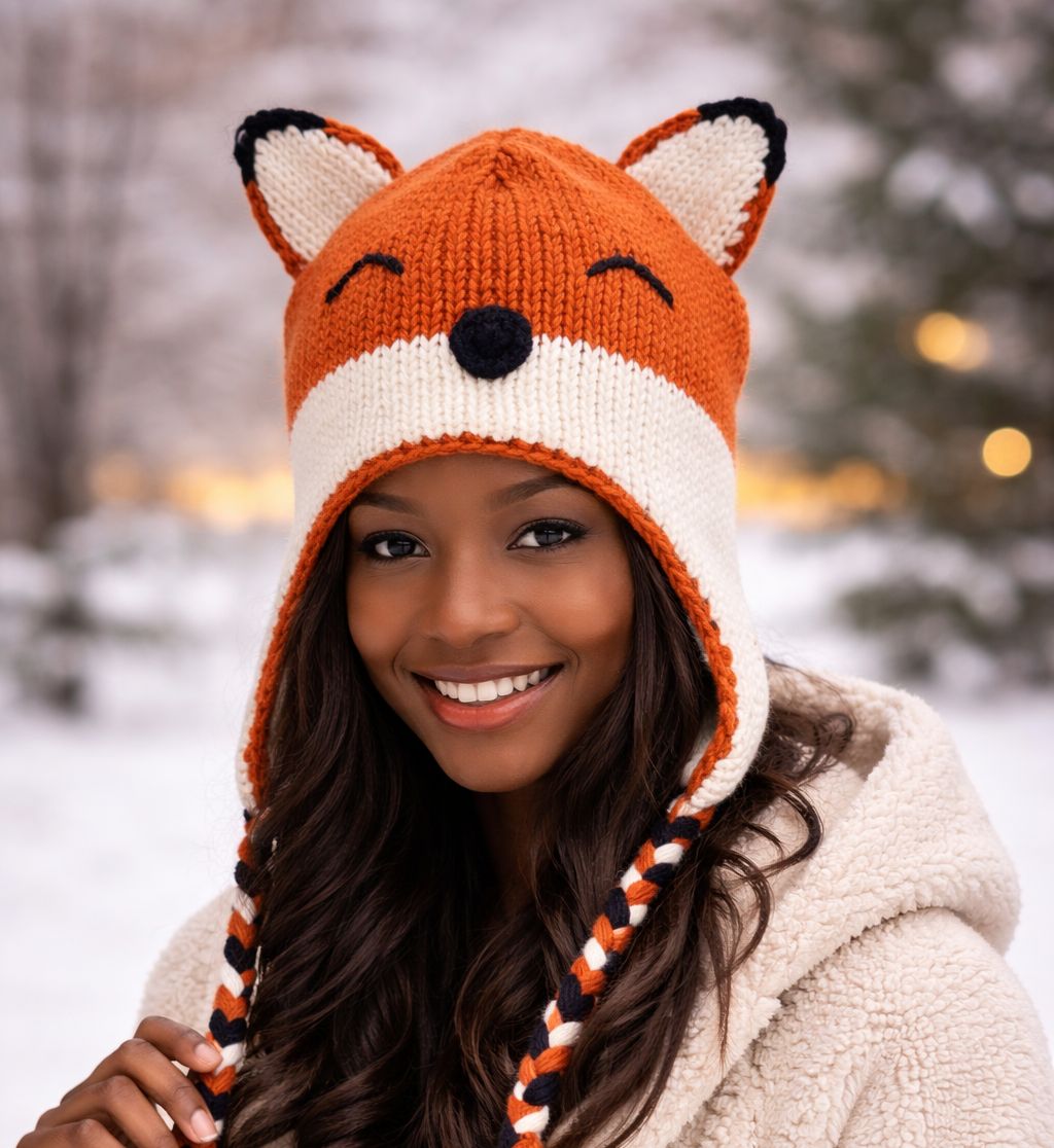 Fuchs, Fox unser schlaues Tier, Tiermütze,  handgestrickt..mit Fleece  Innen  gefüttert...Mollig warm