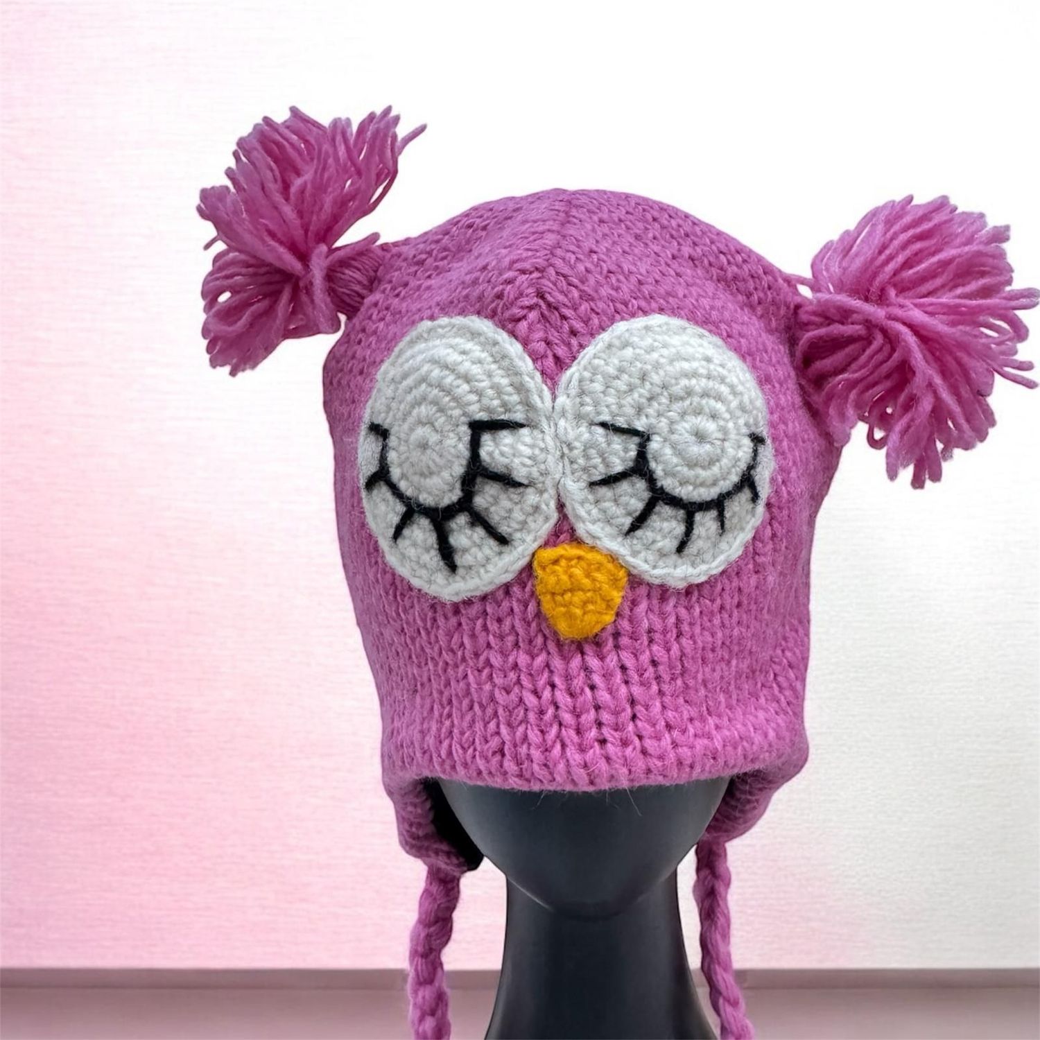 Pinky...Handgestrickte Eulen Mütze in Pink..mollig warm gefüttert, witzig, sexy, einfach Top und wunderschön...innen komplett mit Polarfleece gefüttert