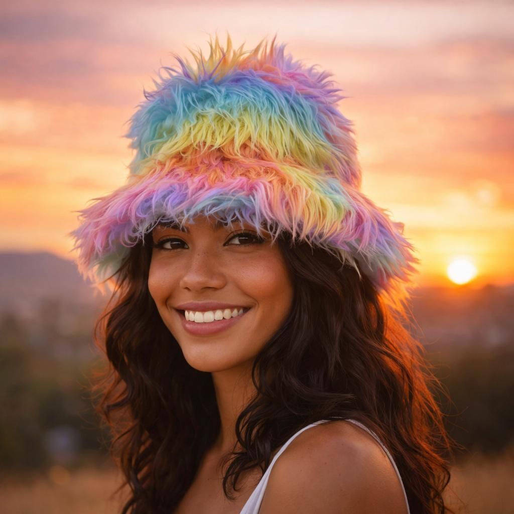 Einhorn-Overload in Pastell Pop Bucket Hut mit Hutband (Größenverstellbar),   Ideal für Fotoshootings und mutiges Fashion-Statement, Mega-Flauschig, Faschings Mütze